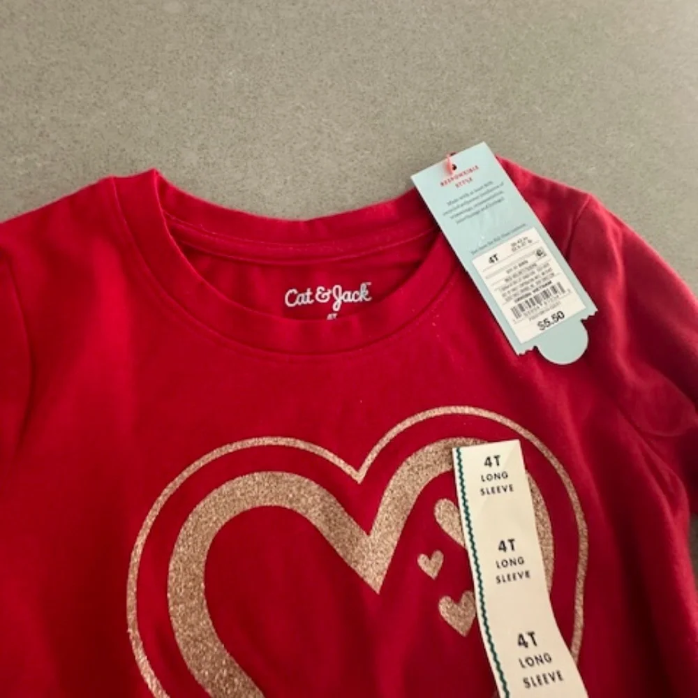 Bundle 4T Set of 2 Heart/Red Long Sleeve T-Shirts